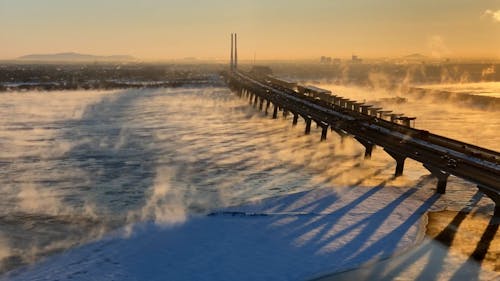 Time Lapse of Fog over Bridge in Winter