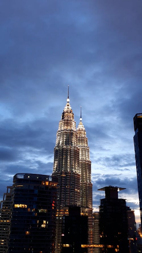Illuminated Petronas Towers in Kuala Lumpur