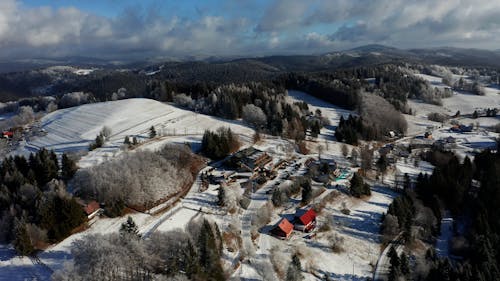 Drone Footage of a Hotel in a Winter Landscape 