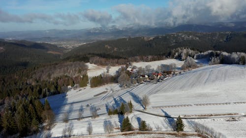 Aerial View of a Hotel on a Snow Covered Hill