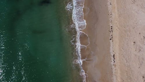 Drone Shot of Beach and Waves in Sea