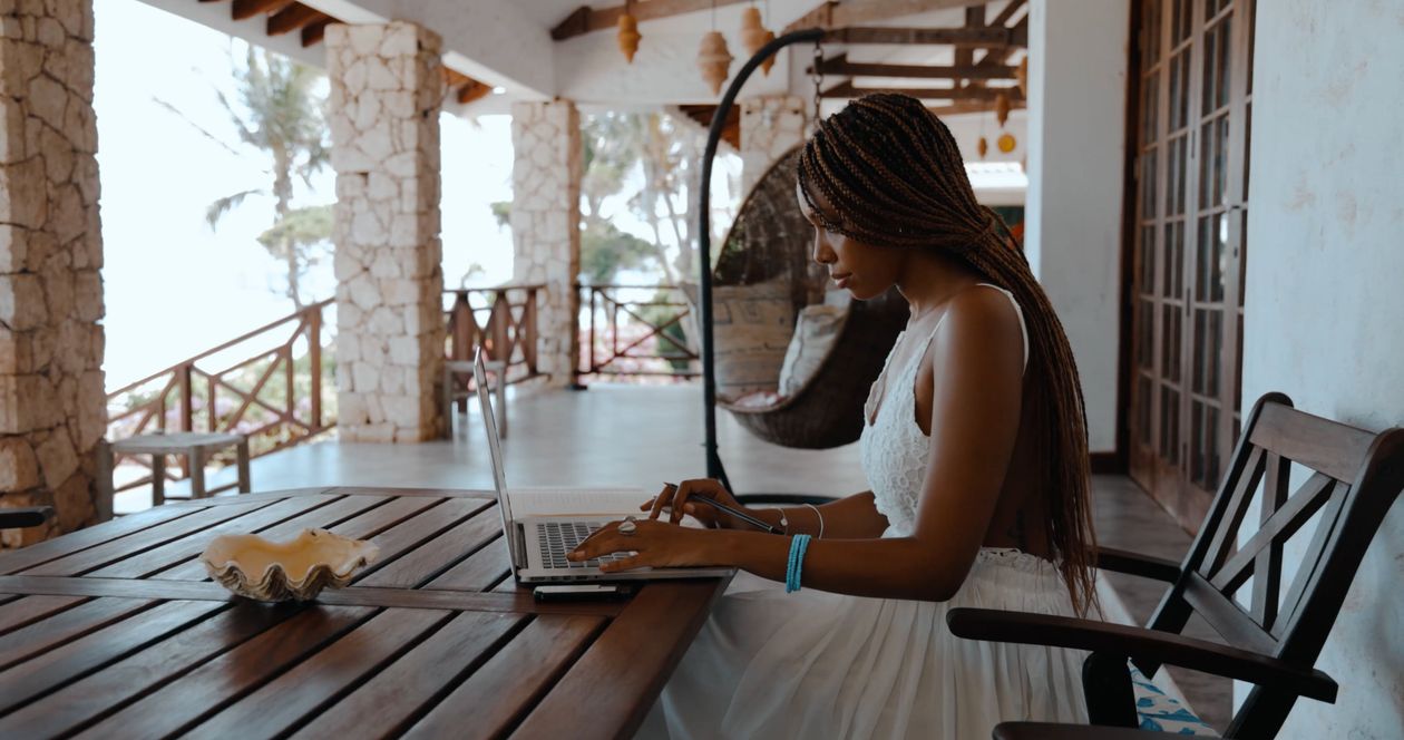 Woman Using Laptop on Patio Free Stock Video Footage, Royalty-Free 4K ...