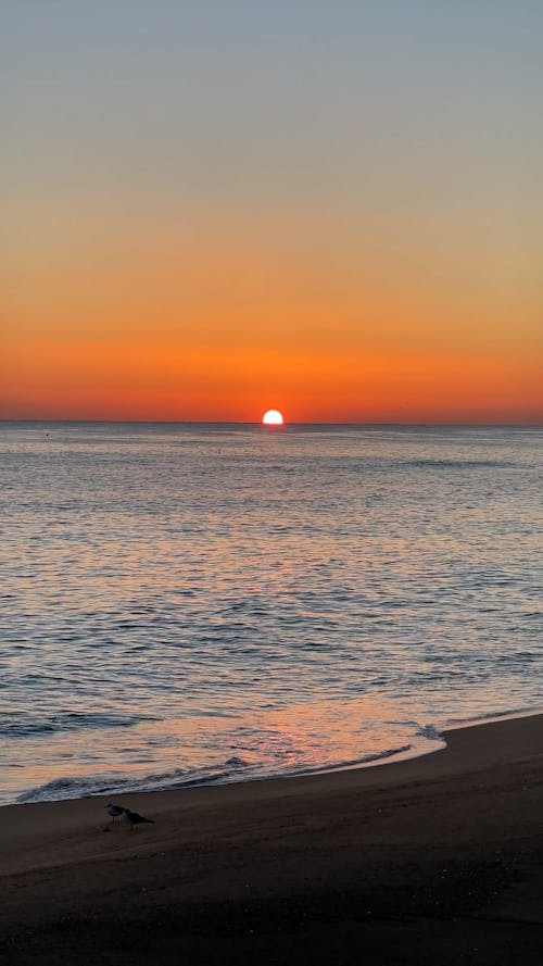 Beach at Sunset with Waves in Sea