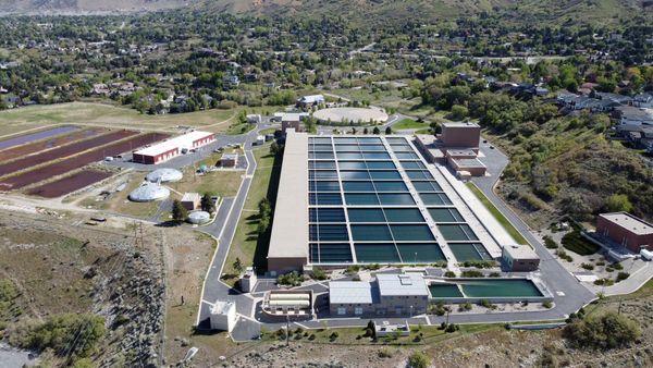An aerial view of a water treatment plant and river Free Stock Video ...