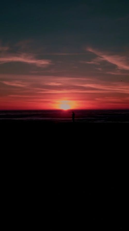 Silhouette of Person on Beach during Sunrise
