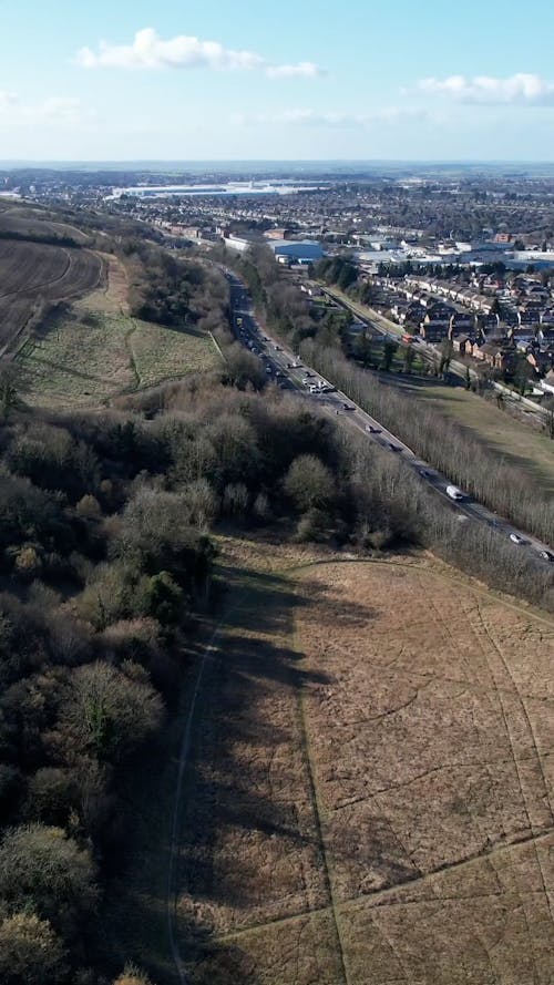 Aerial View on Road by City