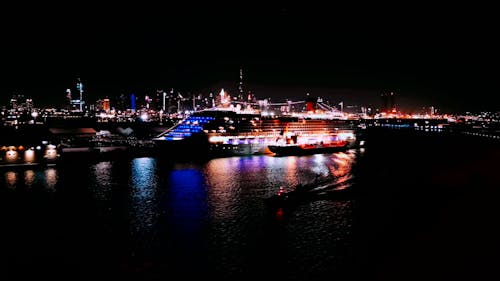 Cruise Ship in Harbor at Night