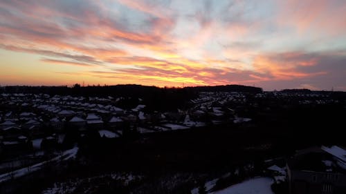 Sunset over Town in Winter