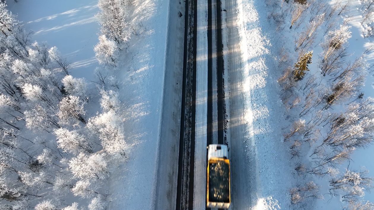 Drone Footage of a Snow Covered Road Free Stock Video Footage, Royalty ...