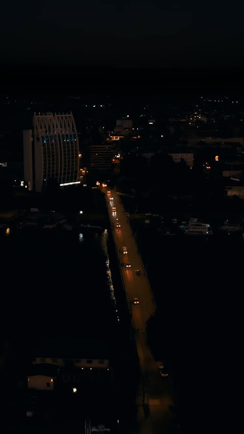 Aerial View on Street in City at Night