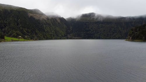 Aerial View of Lake and Mountains