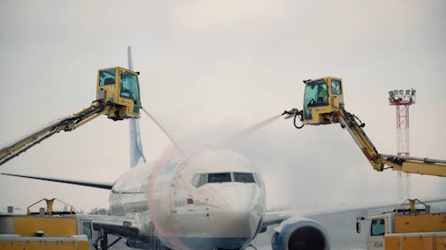 Close up on Airplane Deicing