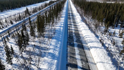 Aerial Video of a Road and a Winter Forest