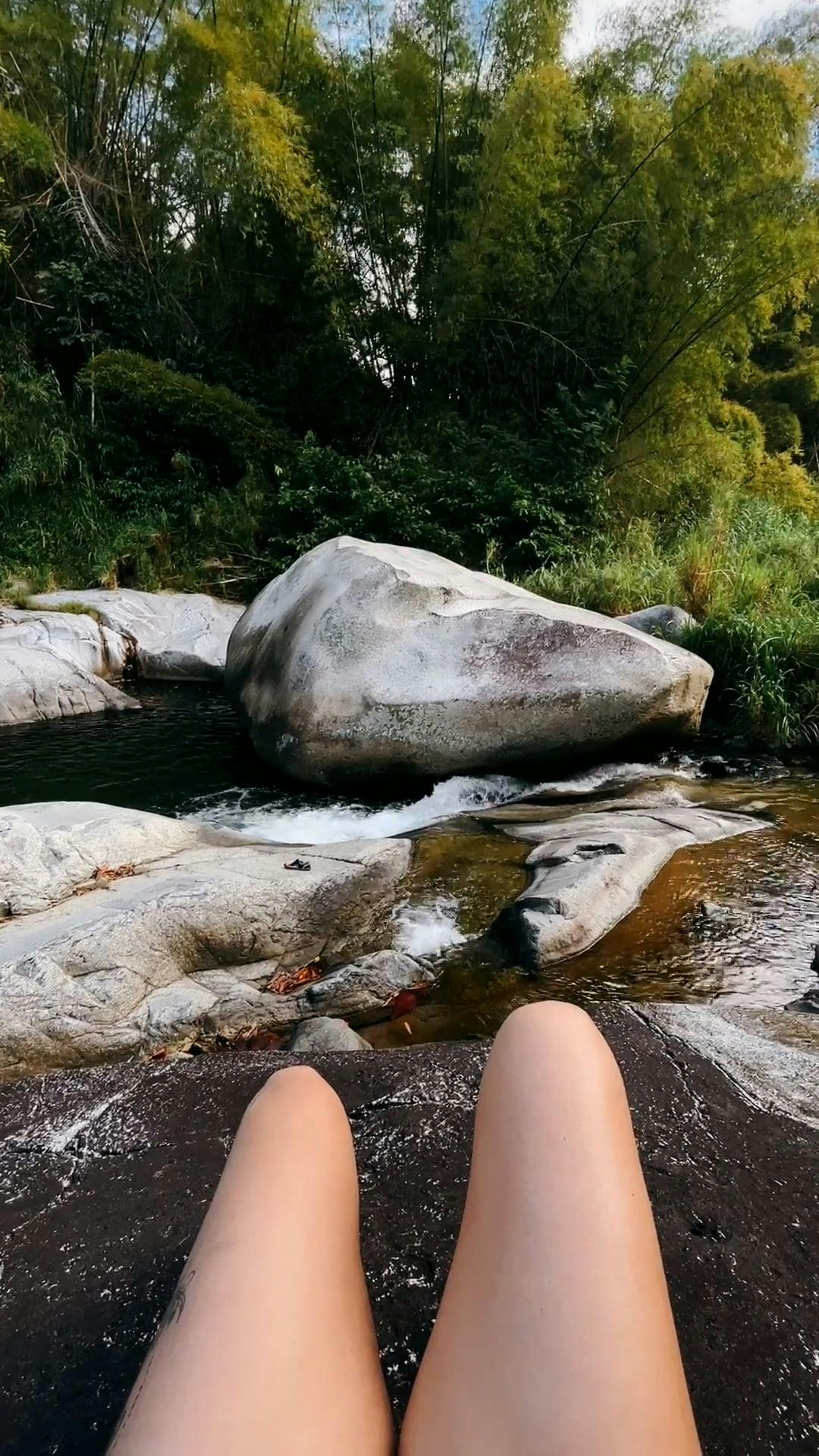 First Person View of Sitting by River in Forest Free Stock Video Footage,  Royalty-Free 4K & HD Video Clip