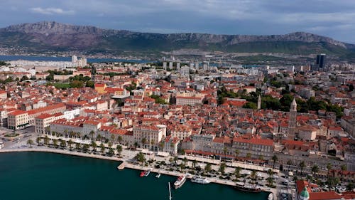 Aerial View of an Old Coastal Town in Croatia 