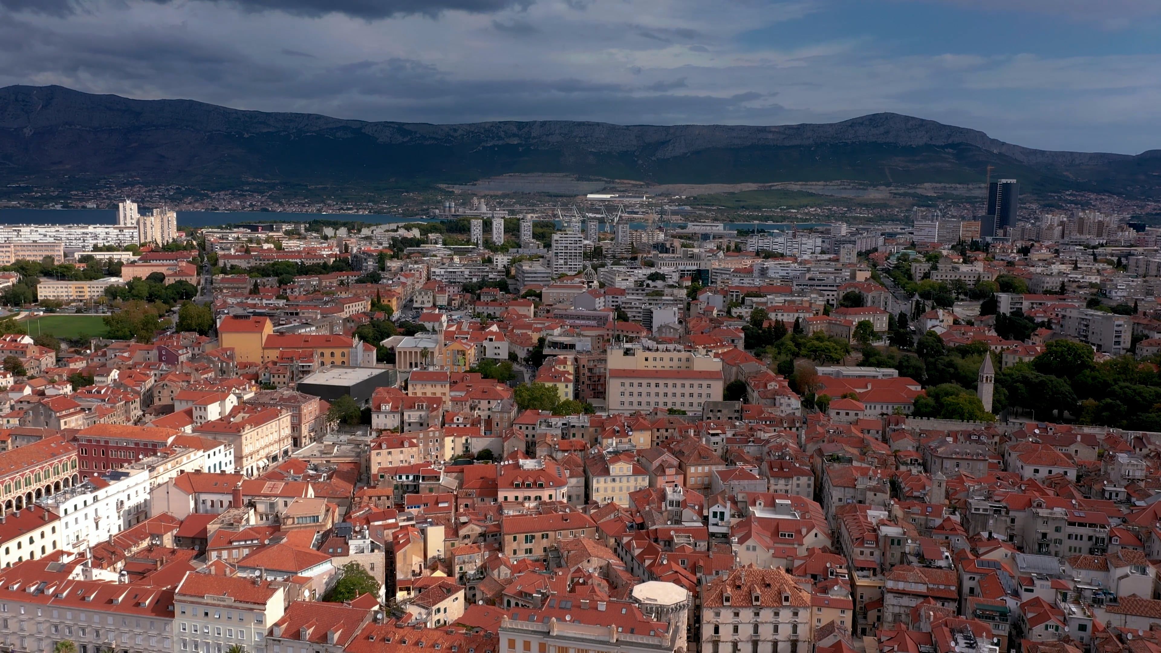 Descending Aerial Shot over Split Town in Croatia Free Stock Video ...