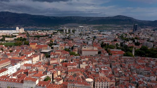 Descending Aerial Shot over Split Town in Croatia 