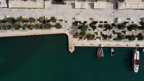 Top View of Boats and Ships in Split Town Harbor 
