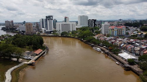 Drone Footage of the Sarawak River in Malaysia 