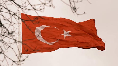 Turkish Flag Waving on Wind