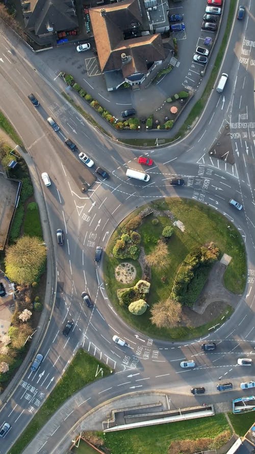 Top View of Traffic on Roundabout