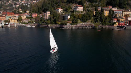 A Boat Sailing in Lake Como near Varenna Village