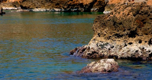 Sea Waves Crashing on Brown Rocks