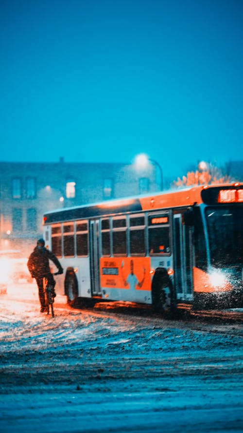 Biker during snowstorm