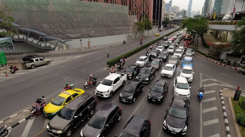 A Traffic Jam on a Highway in Bangkok