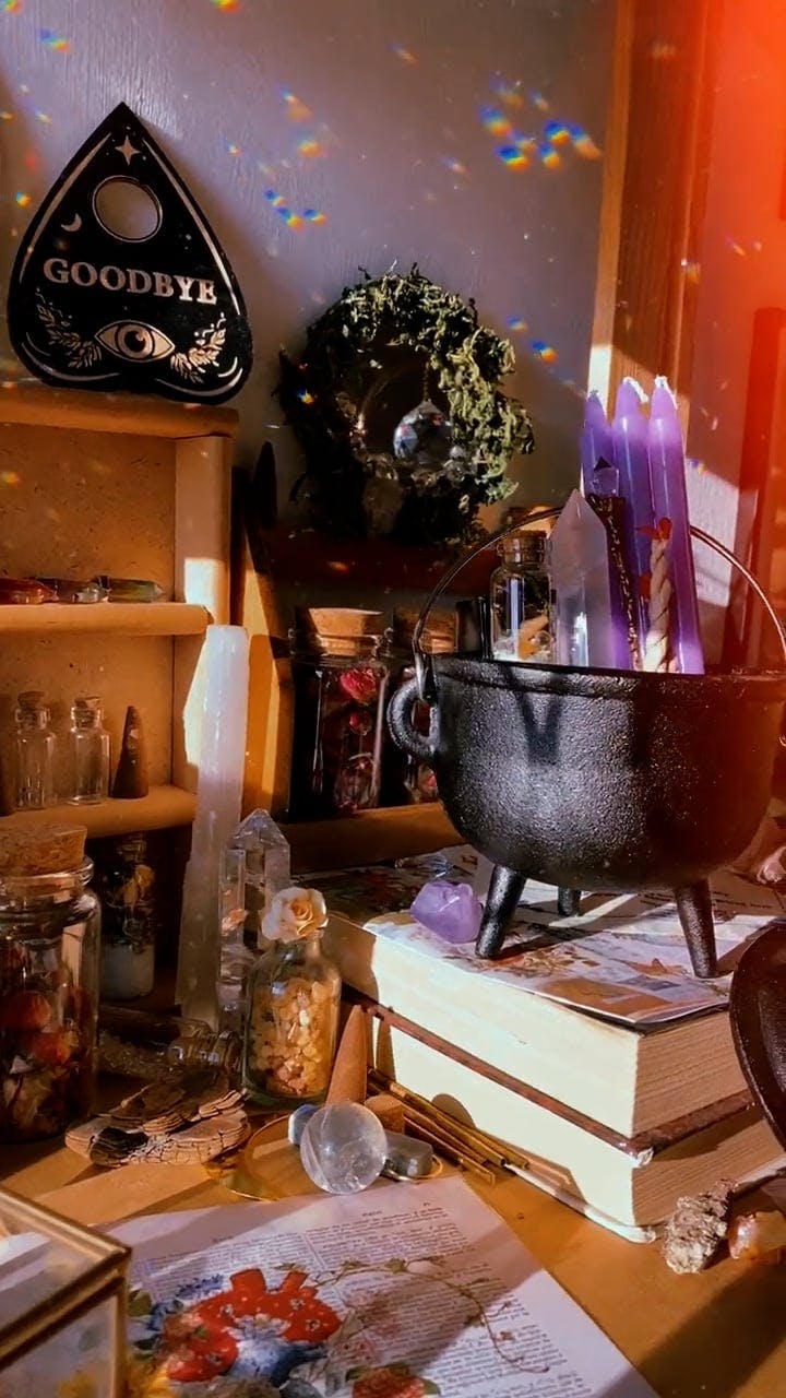 Room with Candles, Crystals and a Cauldron Free Stock Video Footage