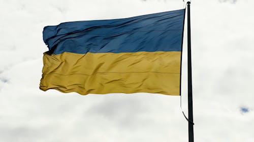Ukrainian Flag Waving on Wind