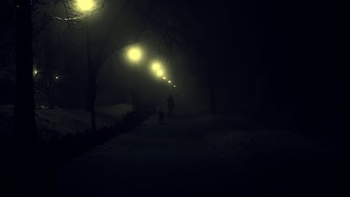 Darkness over Sidewalk in Winter