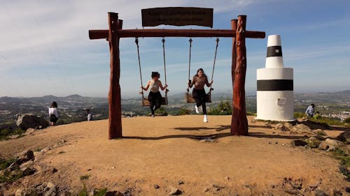 Two Women on a Swing on a Viewpoint