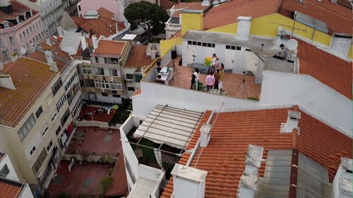 Drone Footage of Friends Partying on a Terrace
