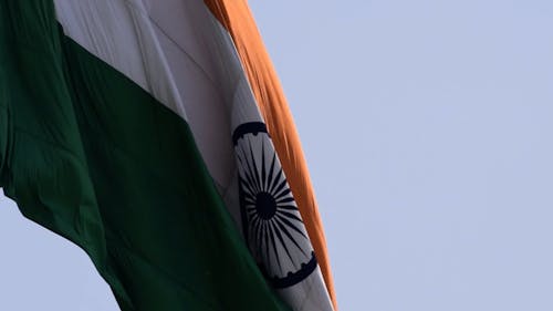 Close-up View of Waving Indian Flag
