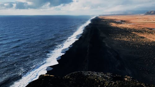 High Angle View a Black Sand Beach in Iceland