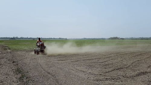 Man Plowing Field with Machine