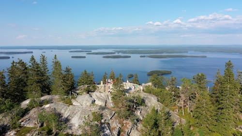 Drone Footage of People on Hill Top at Koli National Park 