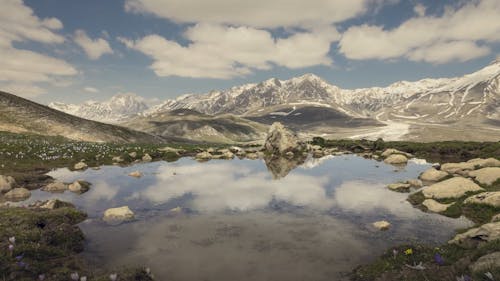 Time Lapse of Moving Clouds over Snow Capped Mountains 