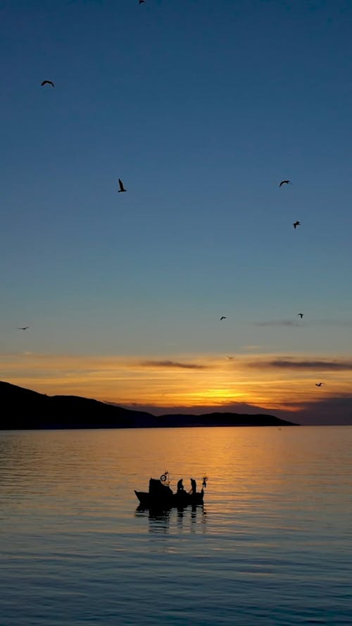 People on Lake during Sunset