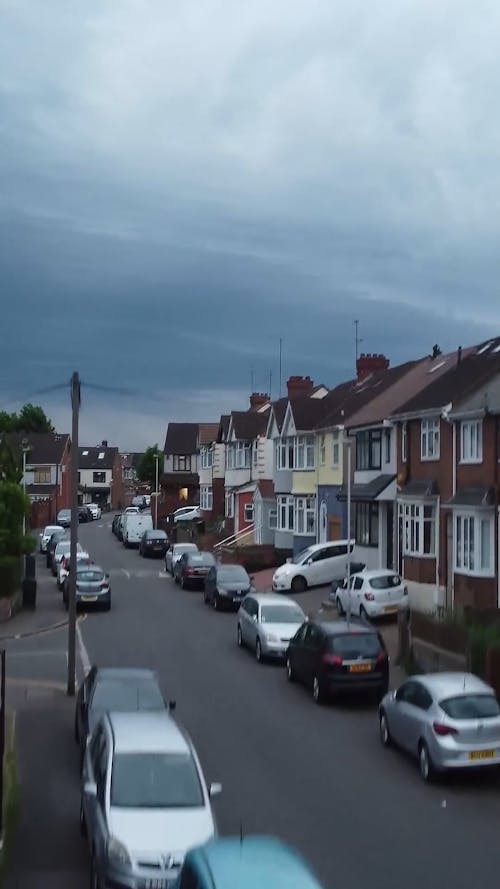 Houses and Street in City from Aerial Footage