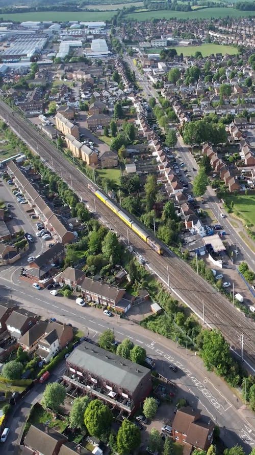 Train on Railway Tracks in City