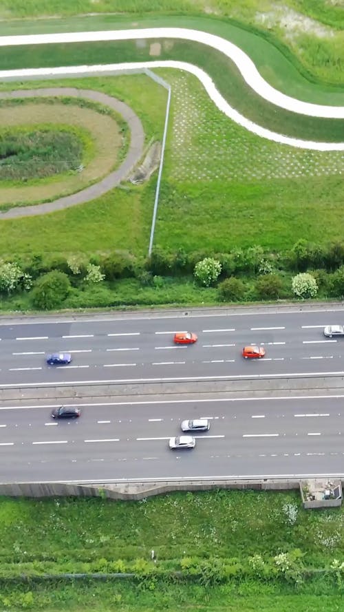 Drone Footage of Vehicles on a Busy Rural Highway