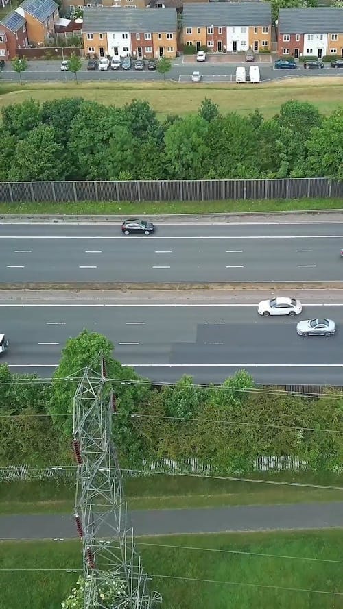 Drone Footage of Vehicles Driving along a Highway