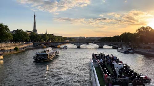 Ferry Boats in the River Seine at Sunset 