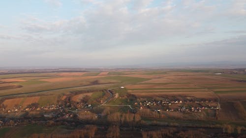 Drone Footage of a Small Town in a Vast Rural Landscape