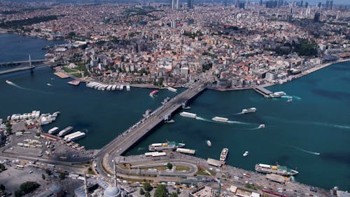 Drone Time Lapse over the Galata Bridge in Istanbul