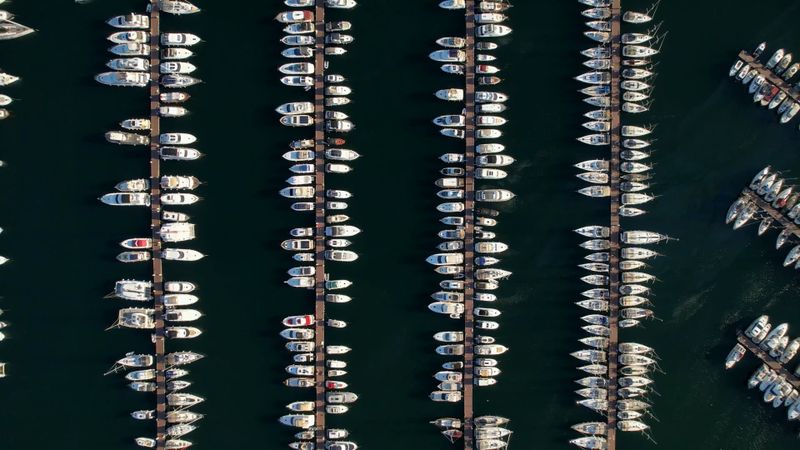 An aerial view of a marina with boats Free Stock Video Footage, Royalty ...