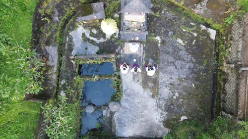 Drone Shot of People Sitting in a Tropical Scenery