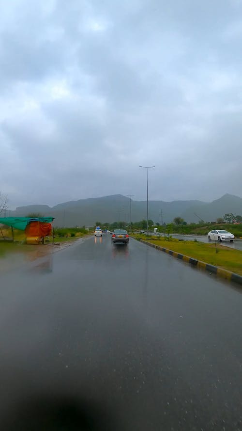 View From a Car Driving Along a Highway During Rain, Islamabad, Pakistan